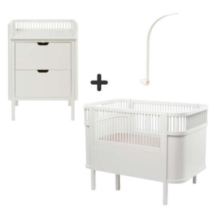 Sebra Sengen og Puslebordet m. Uroholder - Classic White - Bundle 1