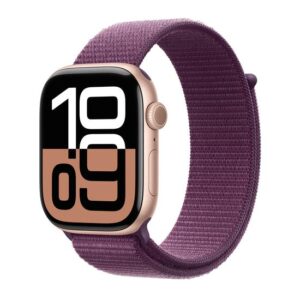 Apple Watch Series 10 46mm - Rose Gold Aluminium Case med Plum Sport Loop