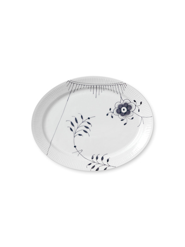 Royal Copenhagen Sort Mega Riflet oval tallerken - 34 cm