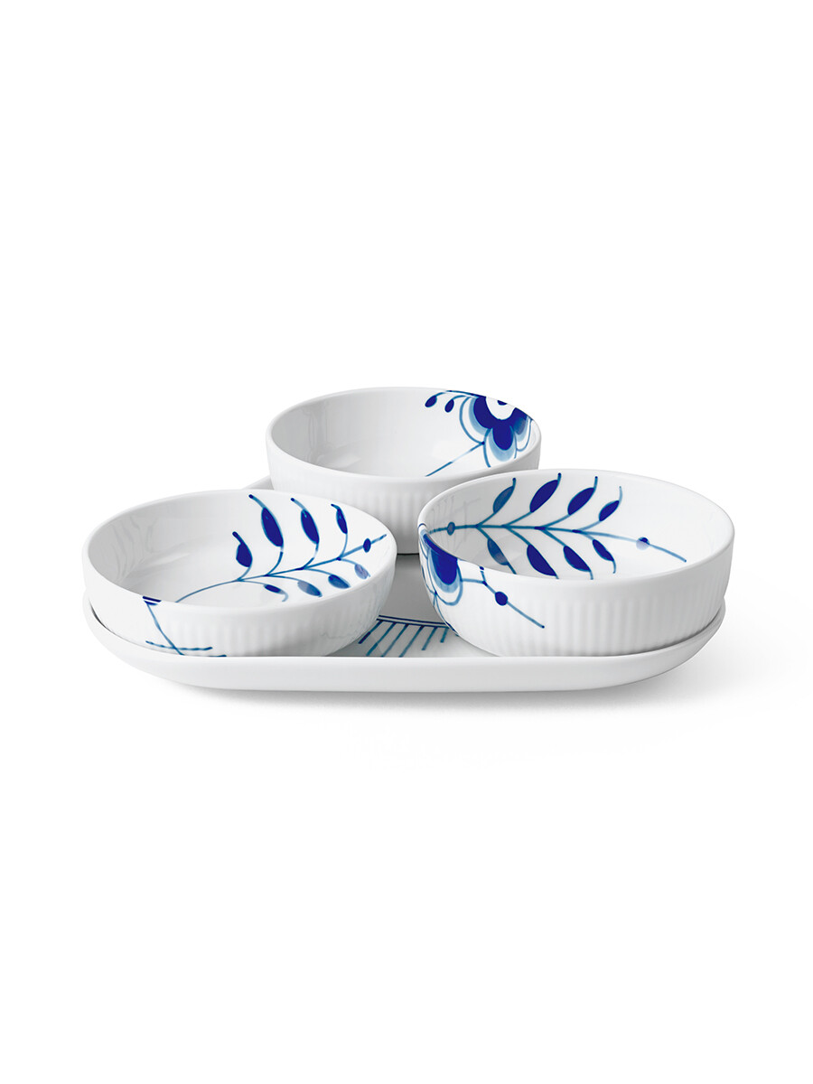 Royal Copenhagen Blå Mega Riflet Serveringssæt 4 stk