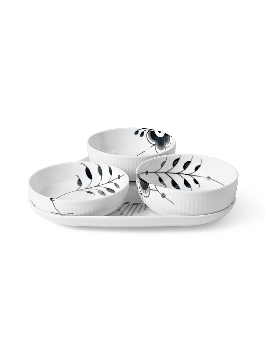 Royal Copenhagen Sort Mega Riflet Serveringssæt 4 stk