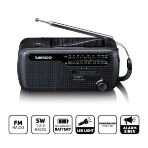 Lenco Bærbar Nødradio med Powerbank - Sort