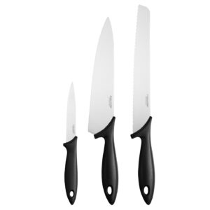 Fiskars Essential Knivsæt (Brødkniv, Kokkekniv, Grøntsagskniv)